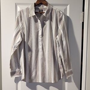 Talbots White and Brown Striped Button Down Shirt